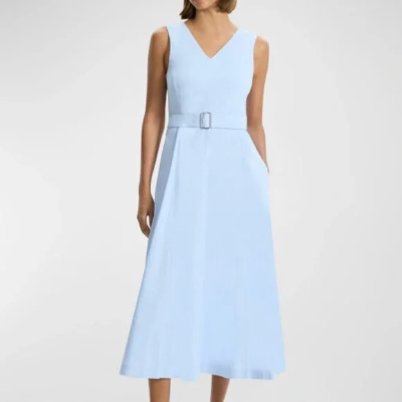 Theory Belted Linen-Blend Midi-Dress Skylight , 4